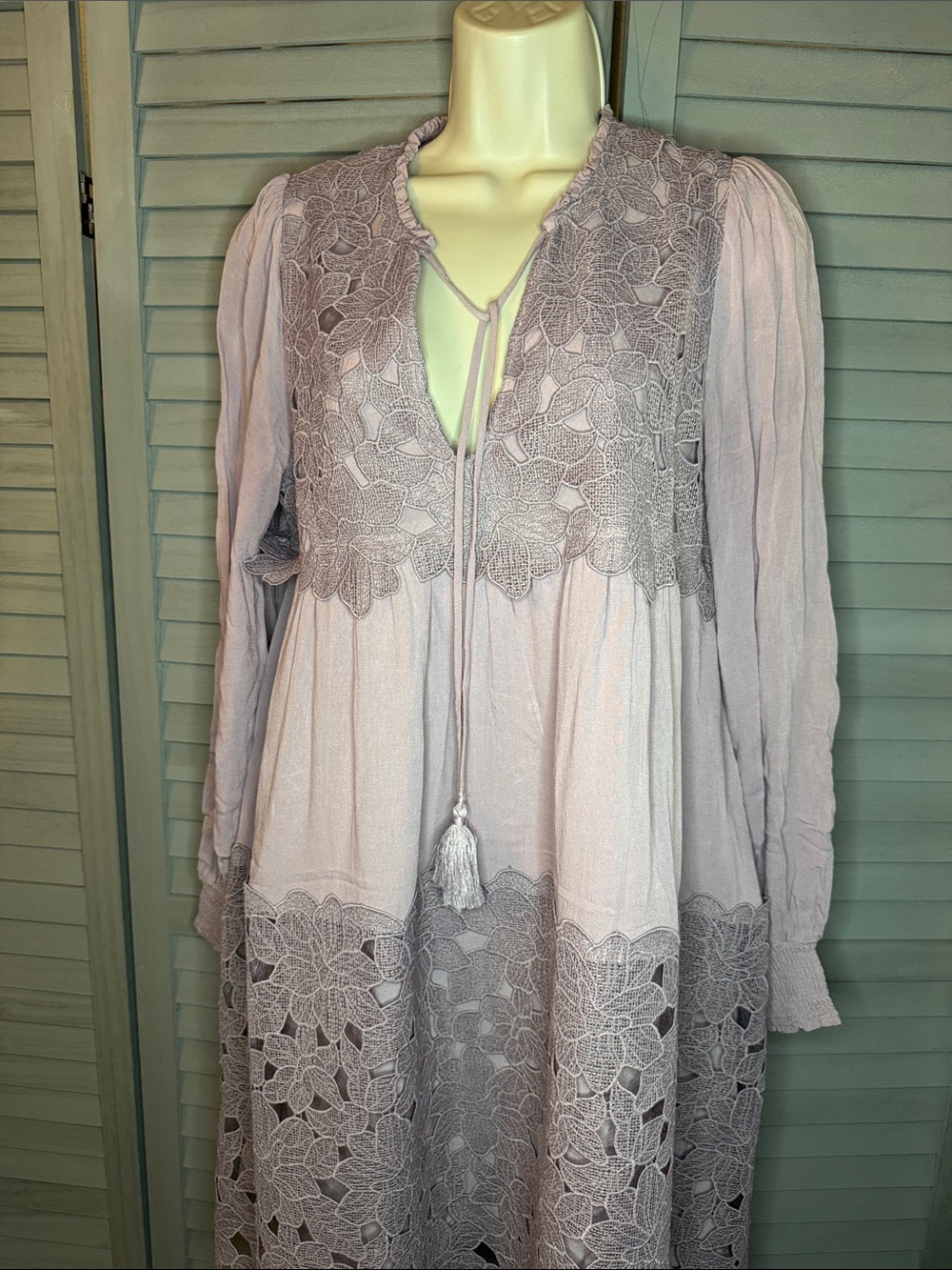 Anthropologie Lace Panel Boho Tunic Dress in Dusty Rose STUNNING! Sz S